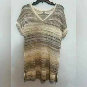 J.Jill Textured Loose Knit V-neck Cream Multi Tunic Sweater Size M